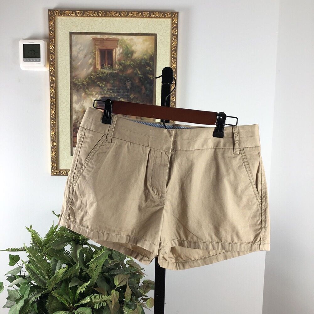 J Crew Women 4 inch 100% Cotton Chino Broken In Shorts Khaki Inseam 3” Pockets